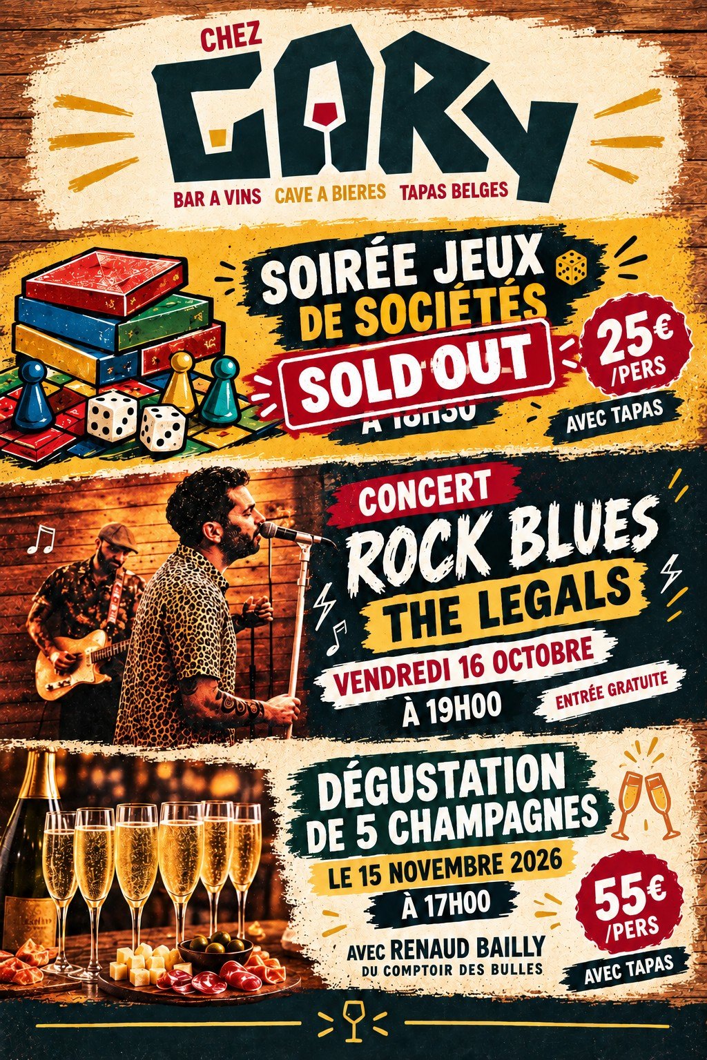 Affiche des événements à venir Chez Gary